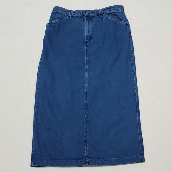 Vintage 90s Lee Riders Mid Wash Stone Wash Stretchy Basic Denim Maxi Skirt Med - Picture 4 of 11